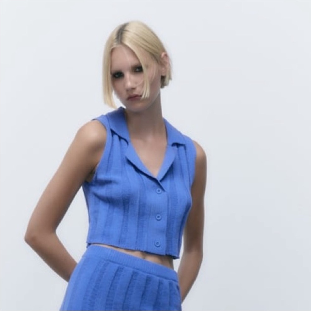 Zara CHENILLE RIB TOP Blue